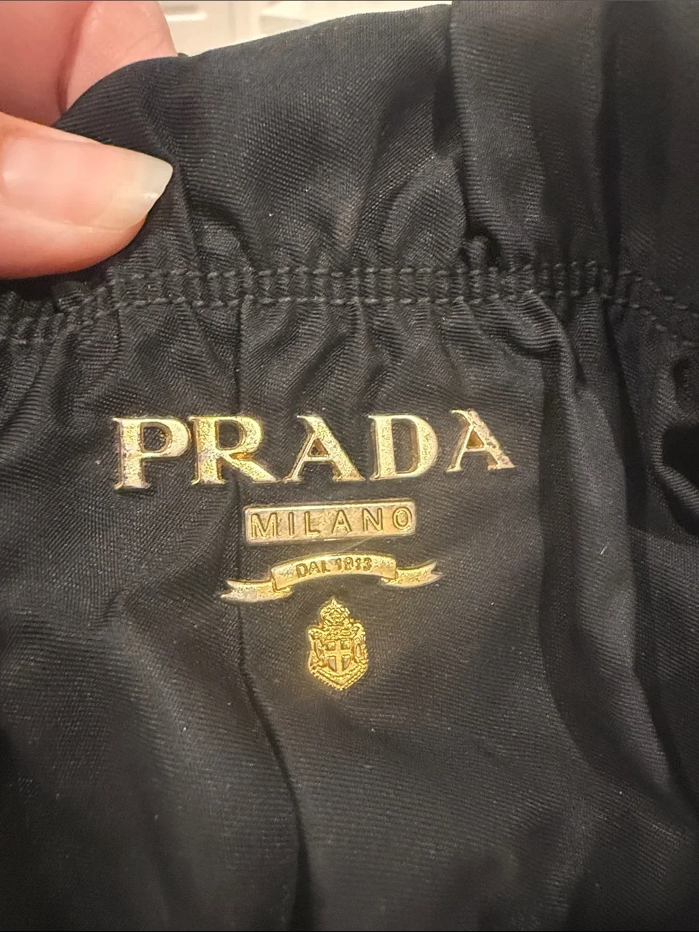 Prada Black Ruched Nylon Shoulder Bag with Gold Hardware